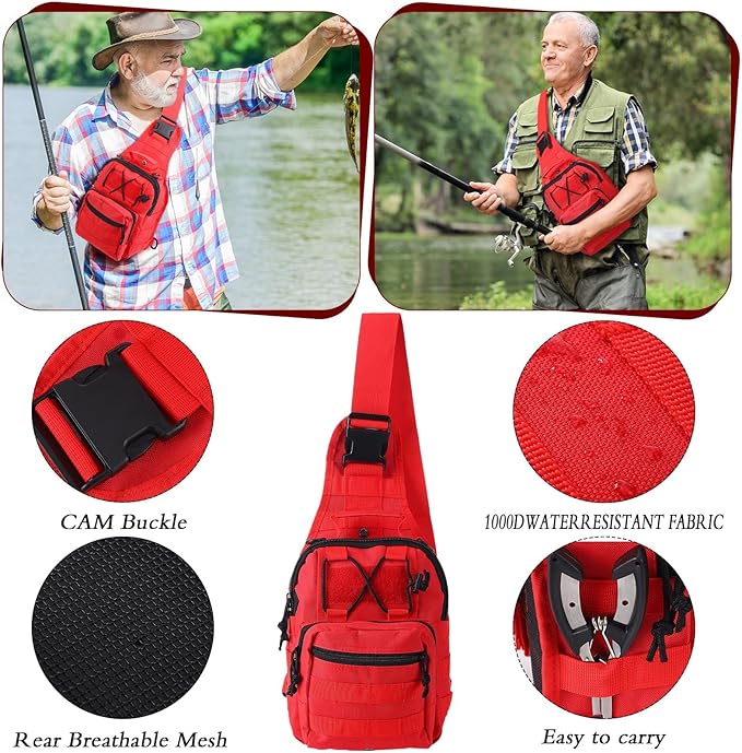 Sosation 482 Pcs Fishing Gifts for Men Fishing Sling Bag Tool Gear Equipment Accessories Kit Fish Backpack Tackle Box with Tackle Included Fish Hook Remover Tool Lures Lip Gripper