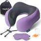 napfun Neck Pillow for Traveling, Upgraded Travel Neck Pillow for Airplane 100% Pure Memory Foam Travel Pillow for Flight Headrest Sleep, Portable Plane Accessories, Striped Light Purple Set