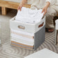 Fabric Storage Cubes with Clear Windows and Lids, 13'' Foldable Storage Bins with 3 Handles, Decorative Storage Boxes for Home, Bedroom, Closet, Office (Gray & White)