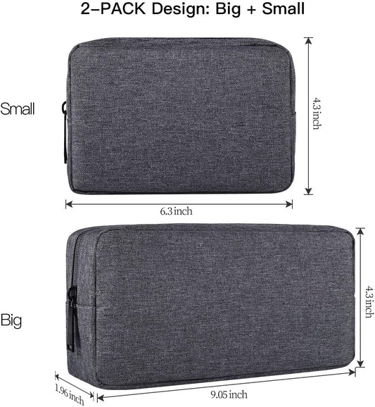 Universal Electronics Accessories Carrying Case, 2PCS Big + Small Portable Storage Pouch, Cosmetic Bag, Cable Organizer Compatible Hard Drive, Mouse, Power Bank, Adapter, Cellphone, Space Gray