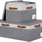 Large Storage Bins with Lids, Foldable Fabric Storage Baskets with Lids, Sturdy Storage Boxes with Labels and 3 PU Handles for Closet Home Bedroom Office (26L, 3 Packs, Grey&White)