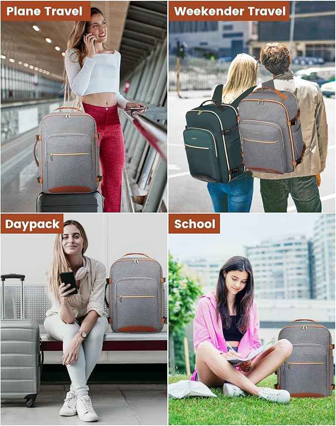 LOVEVOOK Travel Backpack for Women & Men 40L,Airline Approved Carry On Backpack Travel Essentials,TSA Carry on Luggage,Waterproof Personal Item Travel Bag,Suitcase with 3 Packing Cubes,Grey-Brown