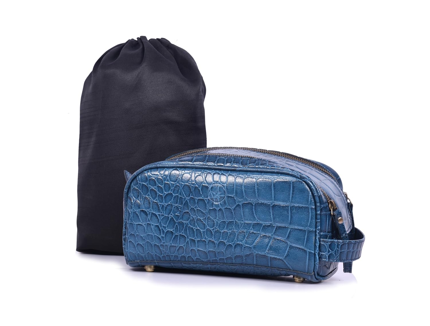 10" Premium Leather Toiletry Travel Pouch With Waterproof Lining | King-Size Handcrafted Vintage Dopp - Kit ~ Gift for Father's Day By Aaron Leather Goods (Egyptian Blue) - Roamly