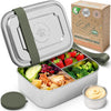 Everusely - Bento Box - Sage, 37oz / 1.1 L - Stainless Steel Lunch Box with Leakproof Condiment Container - 3 Compartment Snack Organizer for On the Go Meals - Freezer & Dishwasher Safe