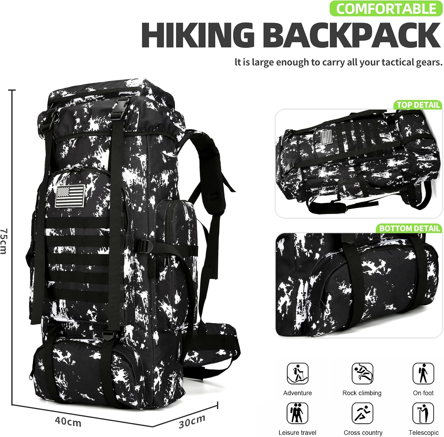 King'sGuard 70L Camping Hiking Backpack Tactical Backpack Military Molle Rucksack Backpack for Outdoor - Roamly