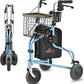 NOVA Traveler Folding 3-Wheel Walker with Tray, Basket, Pouch & Cup Holder, Lightweight Mobility Aid for Seniors & Adults, 8” All-Terrain Wheels for Tight Spaces & Travel, Sky Blue