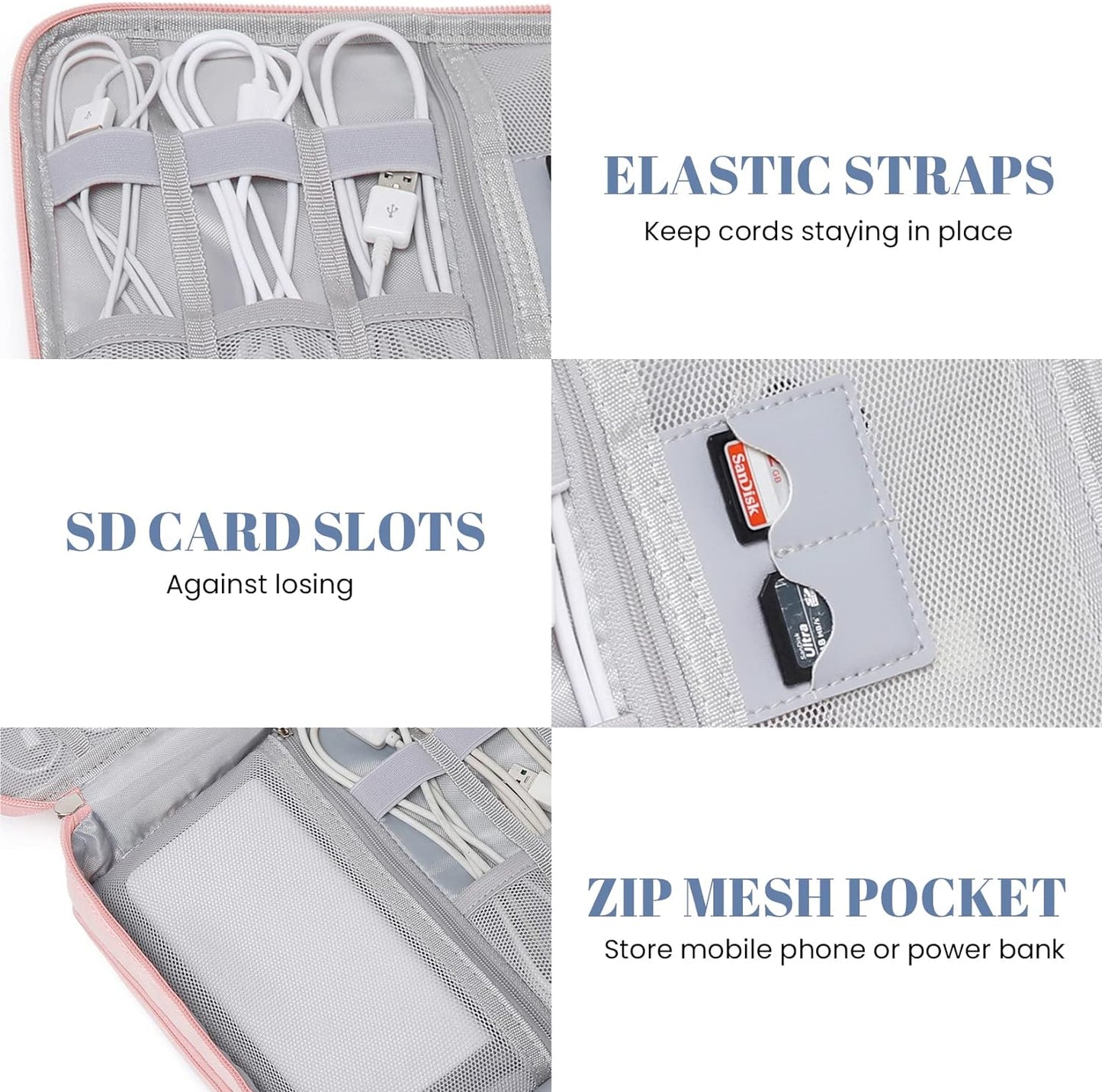 mygreen Electronic Bag Travel Cable Accessories Bag Waterproof Triple Layer Electronics Organizer Portable Storage Case for Cable, Cord, Charger, Phone, Adapter, Power Bank, Kindle, Hard Drives Gray