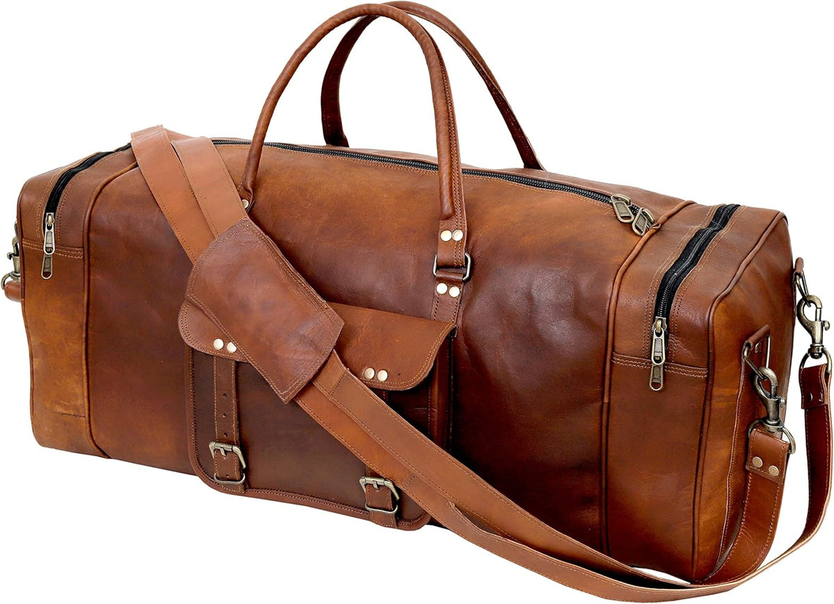 Leather 24 Inch Luggage Handmade Duffel Bag Carryall Weekender Travel Overnight Gym Sports Carry On Duffel Bag For Men And Women - Roamly