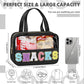 Snack Bag for Travel - Chenille Letter Clear Makeup Bag, Large Preppy Patch Snack Cosmetic Bag with Handle and Zipper, Cute Makeup Pouch Nylon&PVC Waterproof Toiletry Organizer Storage for Women