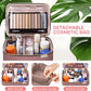 Large Makeup Bag with Mirror Double Layer Travel Make Up Organizer Case, Large Capacity Coemetic Bag with Brush Slot Divider
