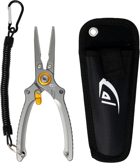 danco Aluminum 7.5" Center Fishing Cutter with Sheath, Fishing Line and Wire Cutter, Saltwater Safe, Fresh/Saltwater Fishing
