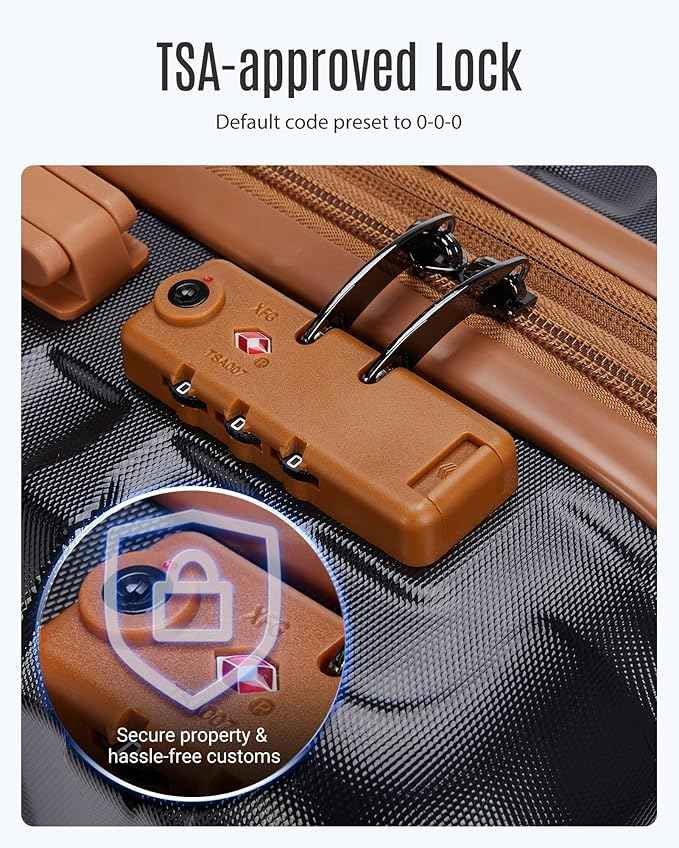 LIGHT FLIGHT Luggage Sets, Carry On Luggage 22x14x9 Airline Approved, Carry On Travel Bag Suitcases with Wheels, Expandable Hardside Lightweight Rolling with TSA Lock 2-Piece Set (DB/20),Black/Brown