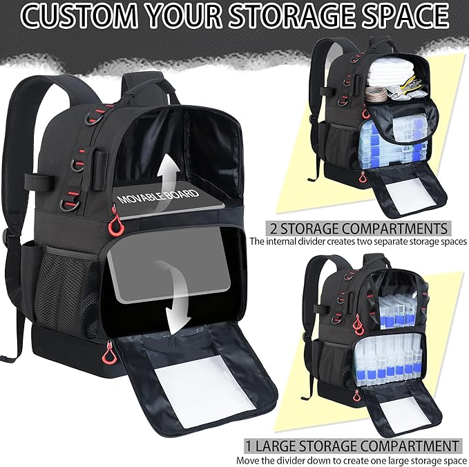 Fishing Tackle Backpack with Cooler,45L Large Tackle Bag with 2 Rod Holders & Clear Window,Outdoor Fishing Backpack for Fishing,Camping, Hiking,Black