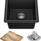 KRAUS Bellucci 18-inch Granite Workstation Drop In Top Mount Single Bowl Kitchen Sink in Metallic Black with Accessories, KGTW12-18MBL