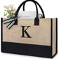 TOPDesign Initial Jute/Canvas Tote Bag, Personalized Present Bag, Suitable for Wedding, Birthday, Beach, Holiday, is a Great Gift for Women, Mom, Teachers, Friends, Bridesmaids (Letter K) - Roamly