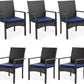 PHI VILLA Outdoor Rattan Dining Chairs Set of 6, Modern Wicker Armchair with Cushions for Patio, Deck, Yard, Porch - Brown