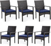 PHI VILLA Outdoor Rattan Dining Chairs Set of 6, Modern Wicker Armchair with Cushions for Patio, Deck, Yard, Porch - Brown