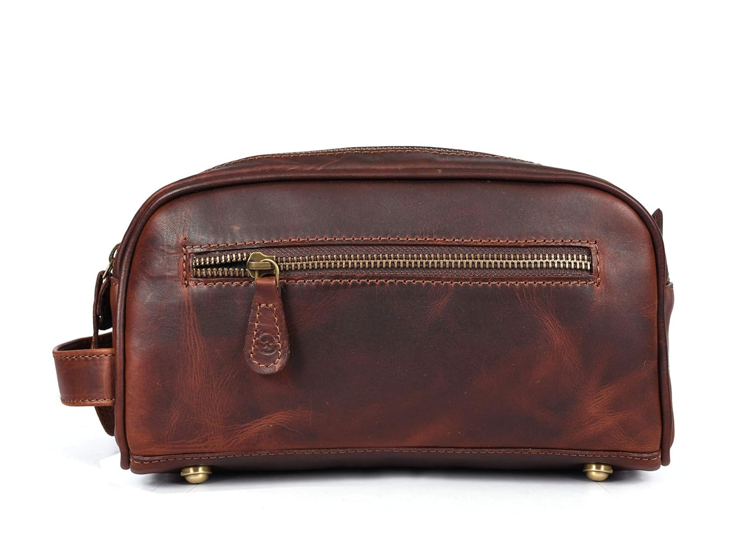 10" Premium Leather Toiletry Travel Pouch With Waterproof Lining | King-Size Handcrafted Vintage Dopp - Kit Gift for Father's Day By Aaron Leather Goods - Roamly