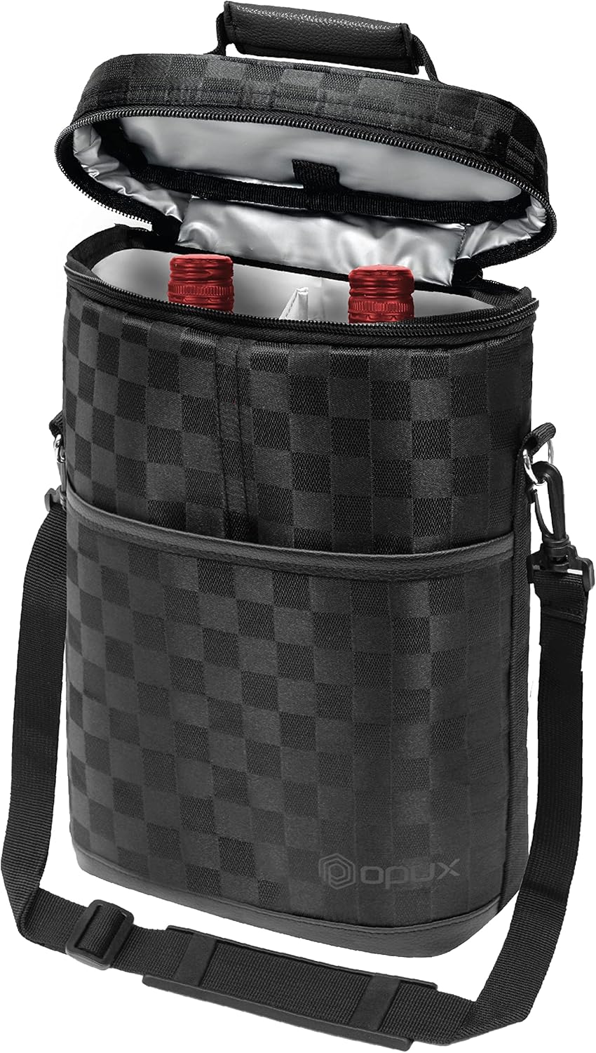 opux 2 Bottle Wine Carrier Tote, Insulated Leakproof Wine Cooler Bag, Wine Travel Bag Tote for Picnic BYOB Beach, Portable Wine Bottle Carrying Case, Gift for Wine Lover Women Men Christmas