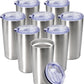 20 oz Tumbler Coffee Tavel Tumblers Bulk with Lid Stainless Steel Double Wall Vacuum Insulated Mug Powder Coated Cups fit Car Cupholder for Hot and Cold - Stainless Steel, 8Pack