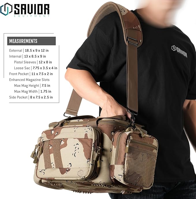 Savior Equipment Specialist Series Tactical Triple Pistol Shooting Range Hunting Duffle Bag Gun Carrying Case, Rigid Compartment Frame, Lockable Zippers