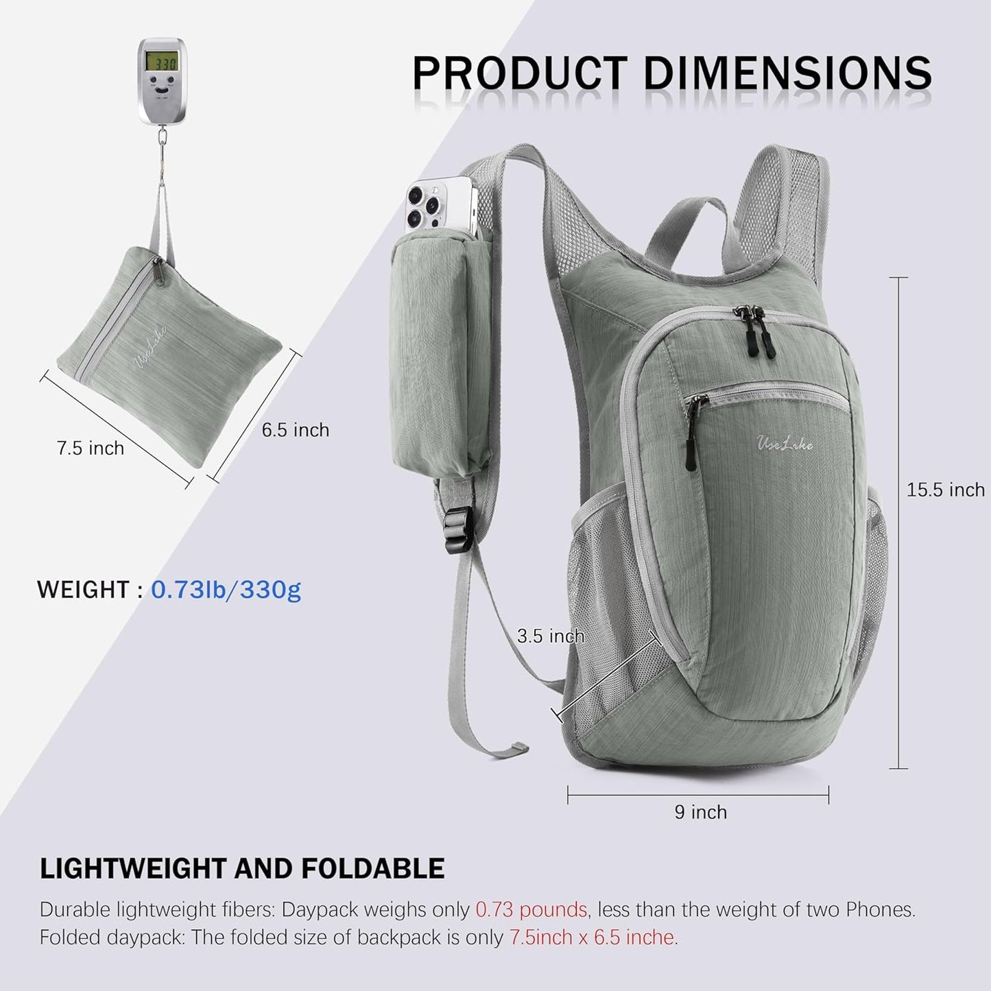 10L Small Hiking Backpack Travel Daypack Lightweight Packable Back Pack for Women Men(Light Grey) - Roamly