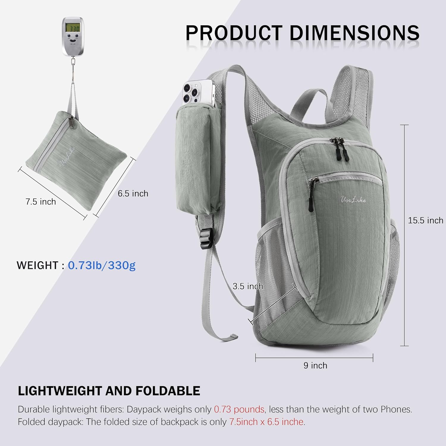 10L Small Hiking Backpack Travel Daypack Lightweight Packable Back Pack for Women Men(Light Grey) - Roamly