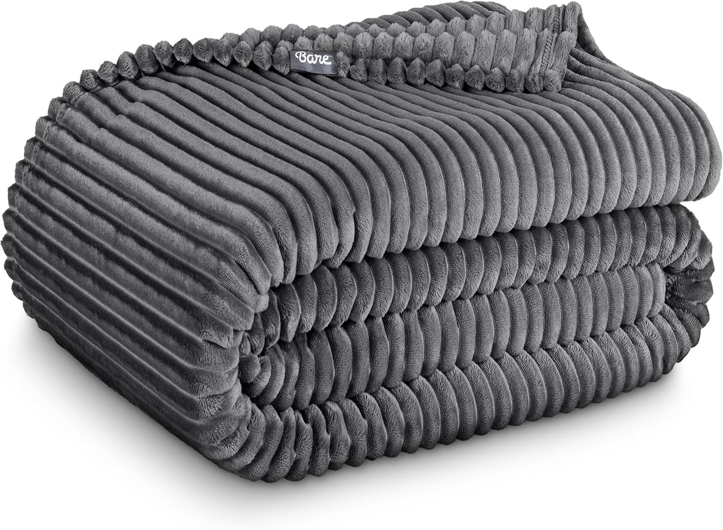 Bare Home Textured Fleece Blanket - Full/Queen - Ultra-Soft Lightweight for Bed, Sofa, and Couch - Luxury Microplush - Cozy Warm Blanket (Full/Queen, Ribbed Grey)