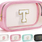 YOOLIFE Travel Toiletry Bag for Women, Pink Clear Makeup Bag Cute Make Up Bag for Women Cosmetic Bags Skin Care Makeup Bag Organizer Birthday Gifts for Women Teacher Mother Girlfriend Initial T