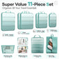 Veken 11 Set Compression Packing Cubes for Travel Essentials,Compressible Expandable Large Luggage Suitcase Organizer Bags for Clothing,Durable Space Saver Storage Bags with Toiletry Bags(Blue Green)