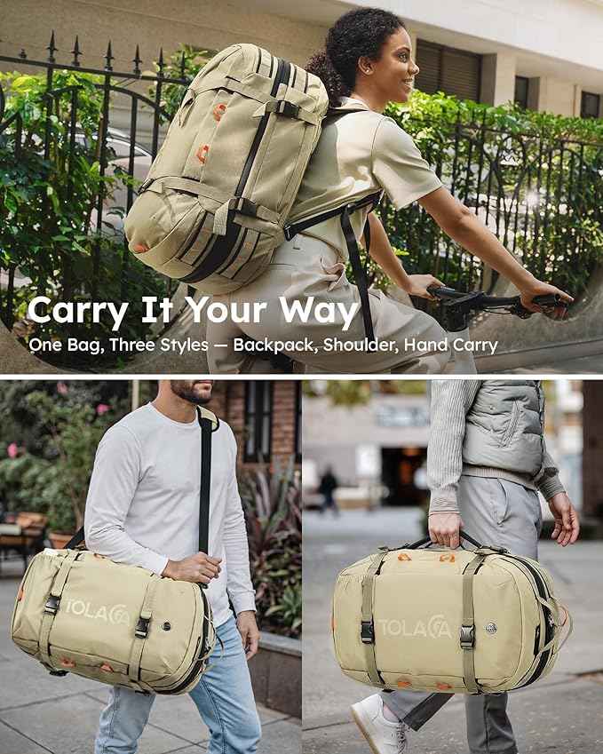Tolaccea Carry on Travel Backpack, Laptop Backpack Flight Approved Convertible Large Duffle Luggage Bag Daypack Work Business Rucksack Fits 16" Laptop for Men Women 3 Carrying Ways, 40L-50L Expandable