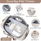 Extra Large Travel Duffle Bag,Carry on Overnight Weekend Bag with Shoes Compartment,Weekender Bags for Women for Travel Business Trips Sport Hospital,3 Pcs Set,Beige & Brown