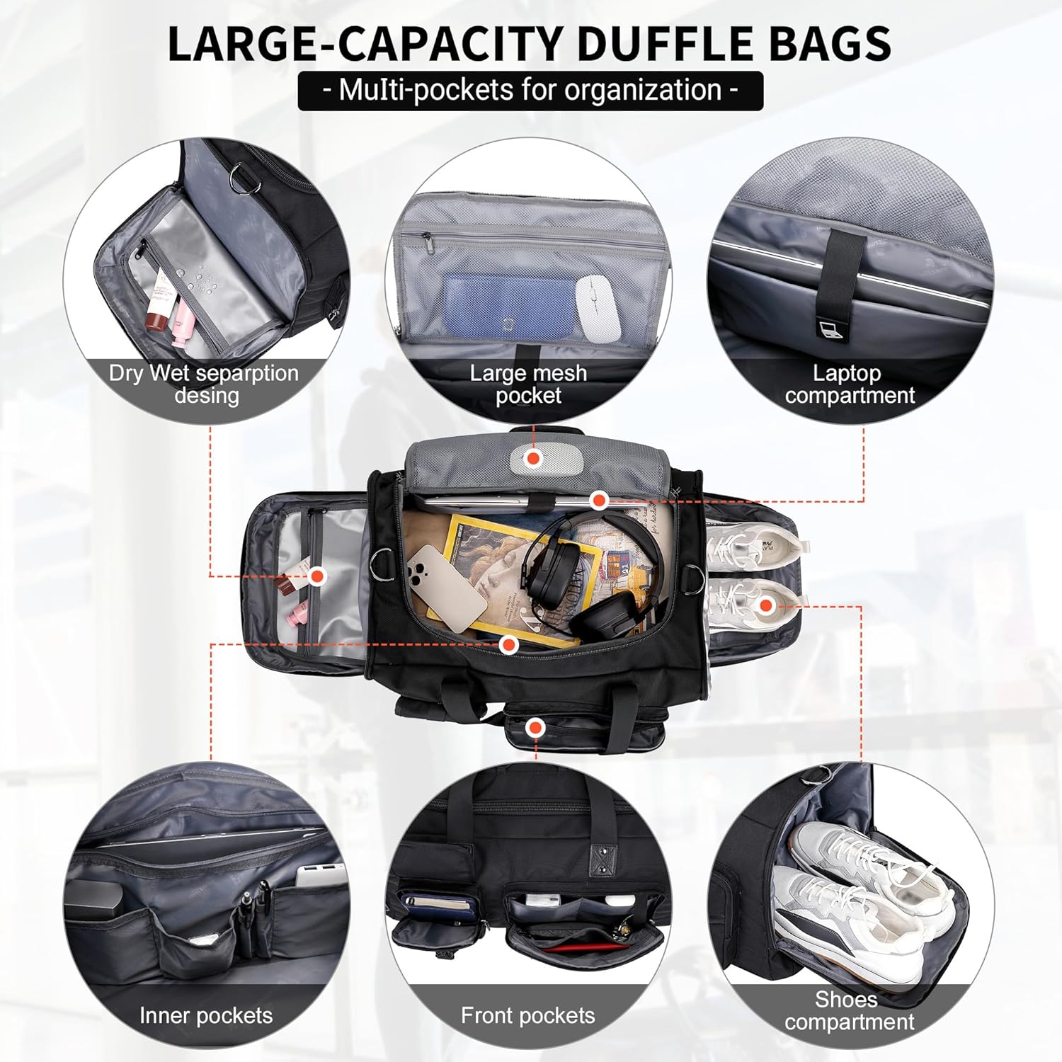 WITZMAN Travel Duffel Bags for Men Large Carry On Weekender Overnight Bag 3 in 1 Backpack with Shoe Compartment （B693 Black） - Roamly