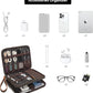 LANNSYNE Full Grain Leather Travel Cable Accessories Bag, Electronic Organizer Carry Case Double Layer Storage Case for Cables, Charger, Phone, Power Bank