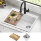 KRAUS Bellucci 28-inch Granite Workstation Drop In Top Mount Single Bowl Kitchen Sink in Metallic Black with Accessories, KGTW12-28MBL