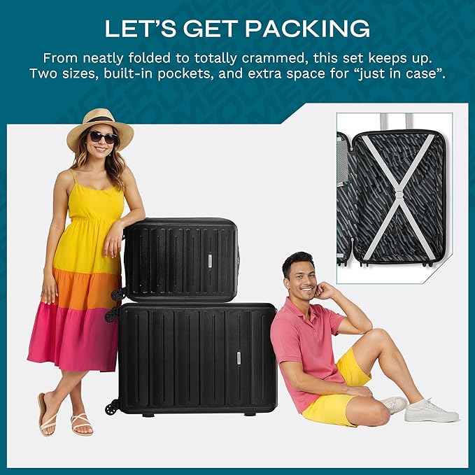 American Tourister Westridge Hardshell Luggage Set - 2 Piece Set - 20/28" Carry-On & Large Checked Luggage Set with Spinner Wheels - Expandable Hard Suitcases for Travel - Hard ABS Shell - Black