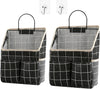 2pcs Wall Hanging Storage Bag,Wall Hanging Organizer Bags with Pockets, Wall Organizer Storage for Dormitory Bathroom Bedroom Kitchen(Black Grid)