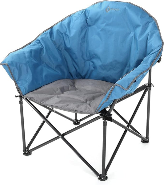 ARROWHEAD OUTDOOR Oversized Heavy-Duty Club Folding Camping Chair with Pocket, Cup Holder, Portable, Padded, Moon, Round, Saucer, Supports 330lbs, Carrying Bag