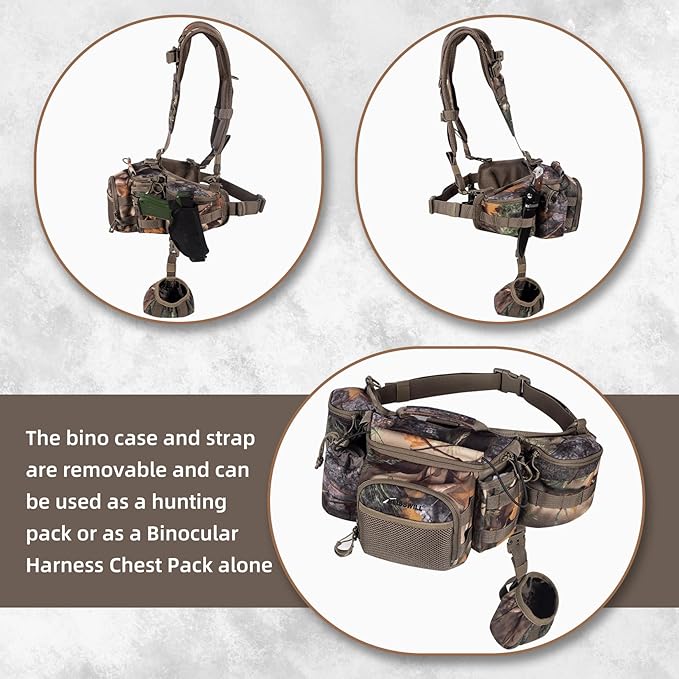 BLISSWILL Hunting Fanny Waist Pack with Harness Pouch，Shoulder-Supported Waist Pack， Hunting Backpack for Bow Rifle（New Leaf Camo）