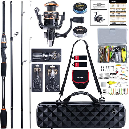 Goture Spinning Fishing Rod & Reel Combo with Carrier Bag,6.6-9FT,Spin Reels, Lures Kit, Pliers, Braided Line, Fish Gripper, Carbon Fiber Freshwater Fishing Rod Full Kit for Starter