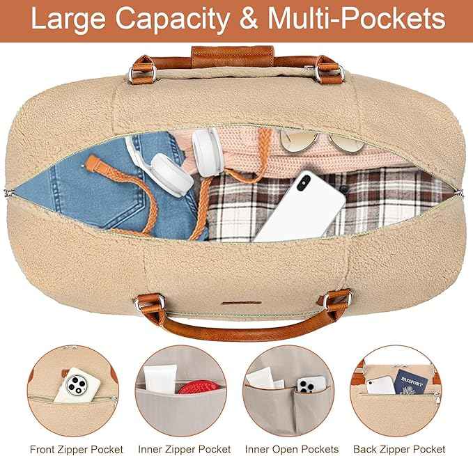 Weekender Bag for Women, Travel Duffel Bag Carry On Overnight Bag with Shoe Compartment Large Nylon Travel Weekend Tote Bag