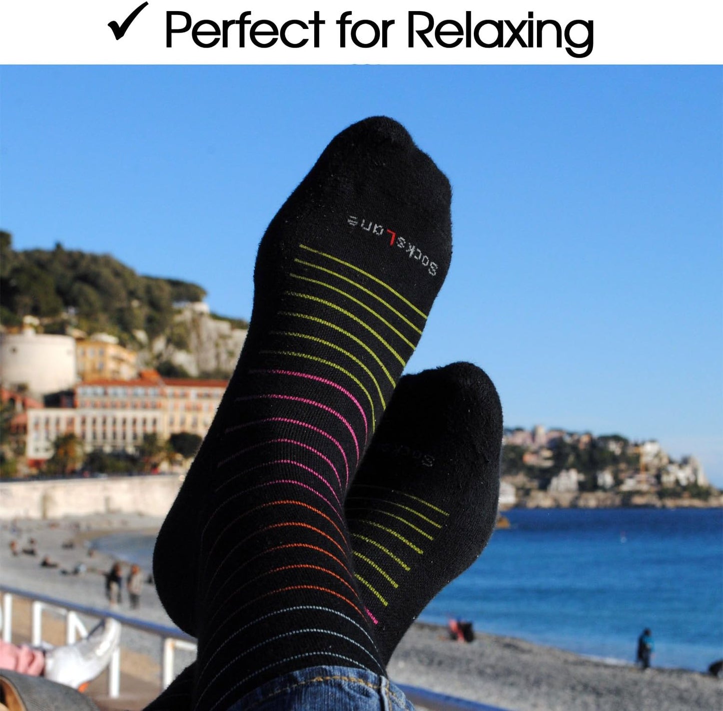 Cotton Compression Socks for Women & Men. 15-20 mmHg Support Knee-High Black Stripes S/M