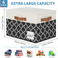 GhvyenntteS 6 Pack Fabric Storage Bins with Lids, Foldable Fabric Storage Boxes with Lids and 3 Handles, Sturdy Closet Organizers and Storage Bins with Label Window for Home (White&Lattice Black)