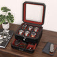 ROTHWELL 6 Slot Leather Watch Box with Valet Drawer - Luxury Watch Case Display Organizer, Microsuede Liner, Locking Mens Jewelry Watches Holder, Men's Storage Boxes Holder Large Glass Top (Black/Red)