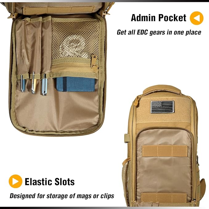 DBTAC Tactical Personal Defense EDC Bags & Packs | 10L Military Shoulder Backpack with Sling for Concealed Carry, Range, Travel, Hiking, Outdoor Sports (Brown Apatite)