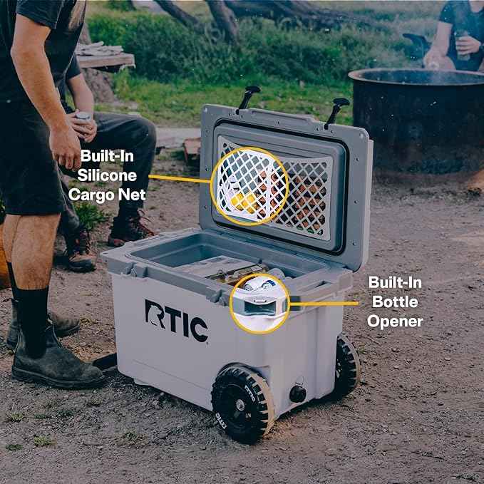 RTIC 52 Quart Ultra-Light Wheeled Hard Cooler Insulated Portable Ice Chest Box for Beach, Drink, Beverage, Camping, Picnic, Fishing, Boat, Barbecue, 30% Lighter Than Rotomolded Coolers