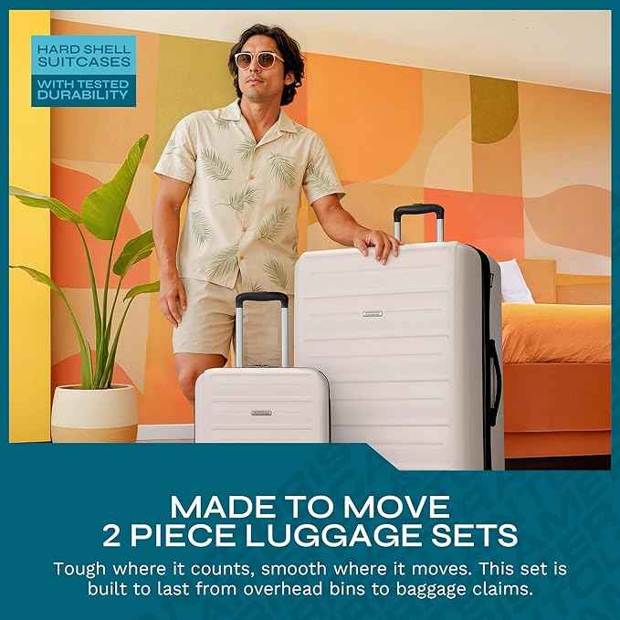 American Tourister Westridge Hardshell Luggage Set - 2 Piece Set - 20/28" Carry-On & Large Checked Luggage Set with Spinner Wheels - Expandable Hard Suitcases for Travel - Hard ABS Shell - Light Pink