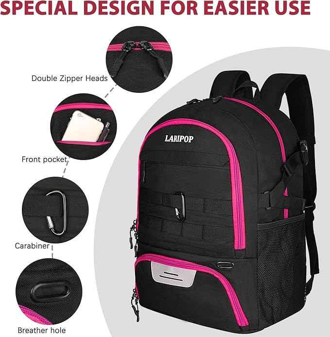 LARIPOP Soccer Backpack Soccer Bag with Ball Holder & Shoe Compartment Youth Sports Equipment Training Bag