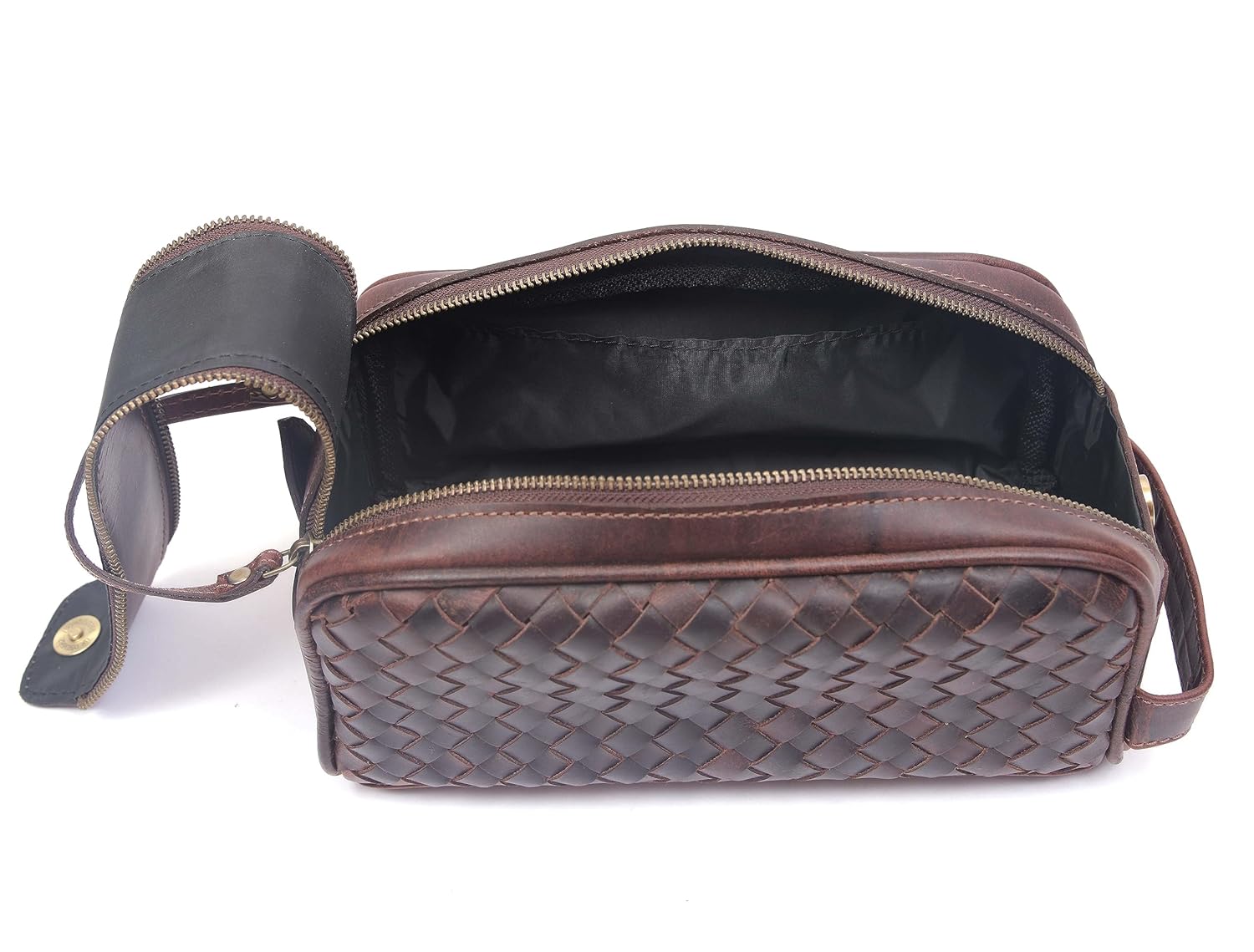 10" Premium Leather Toiletry Travel Pouch With Waterproof Lining | King-Size Handcrafted Vintage Dopp - Kit ~ Gift for Father's Day By Aaron Leather Goods (Wheat Brown) - Roamly