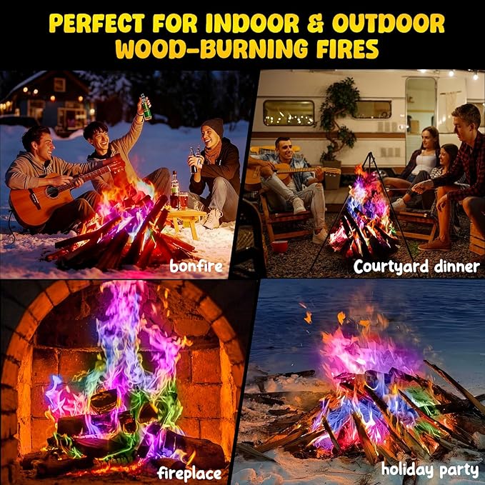 Hotdevil Fire Color Changing Packets (12Pack) Magical Flames Fire for Outdoor Campfires, Fire Pits, Fireplaces,Campfire Accessories, Compatible with Wood